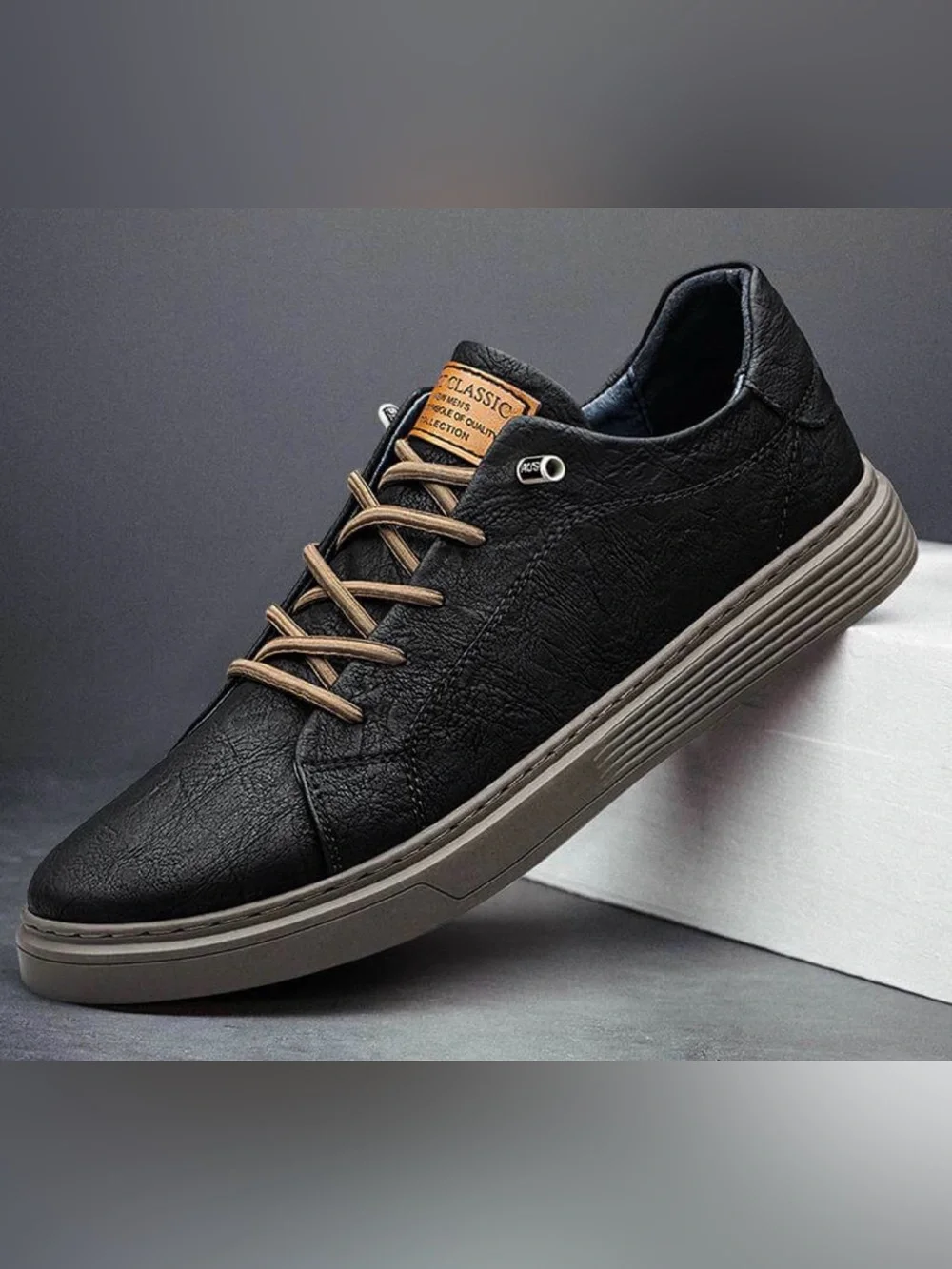 Men's Black Leather Comfort Casual Sneakers York Miller ✨NEW - 11.5